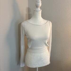 Alo. Cover Long Sleeve Top White Wrapped Front Cropped Ribbed Long Sleeve Top